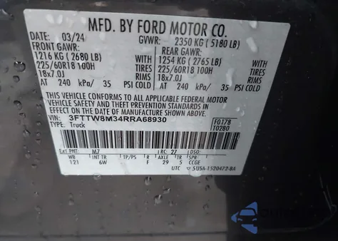 2024 Ford Maverick Lariat from USA, damaged, VIN 3FTTW8M34RRA68930